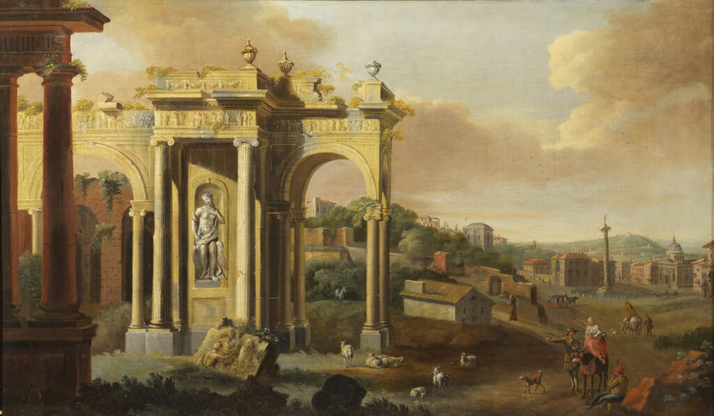 Veduta di Roma con capricci architettonici